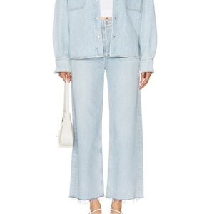 AGOLDE REN High‎ Rise Wide Leg Frayed Hem Denim Jeans